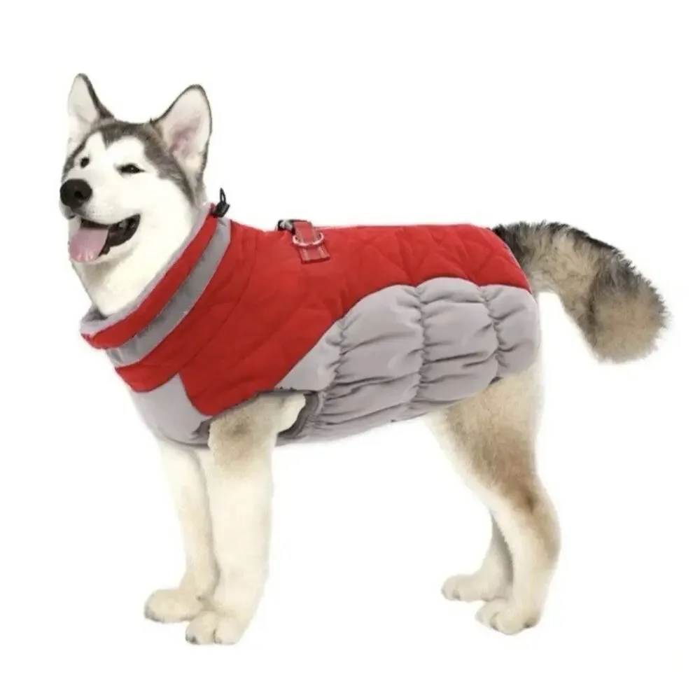 Lelepet Warm Dog Pet Winter Coat Snow Cold Weather Reflect Fleece Fur Red Gray L